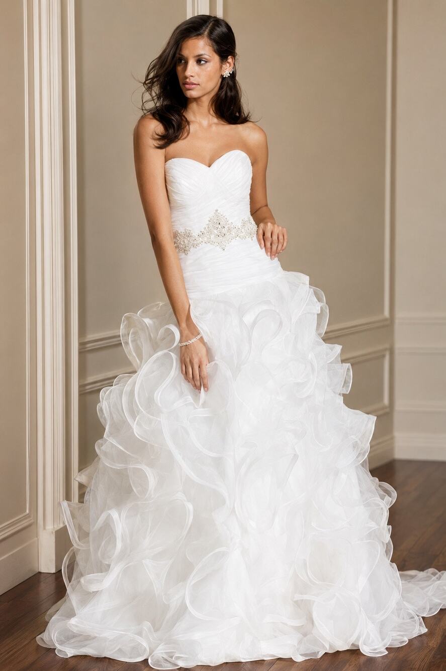 Galina SWG492 Wedding Dress Size 8 Princess Ball Gown Sweetheart Ruffle Train